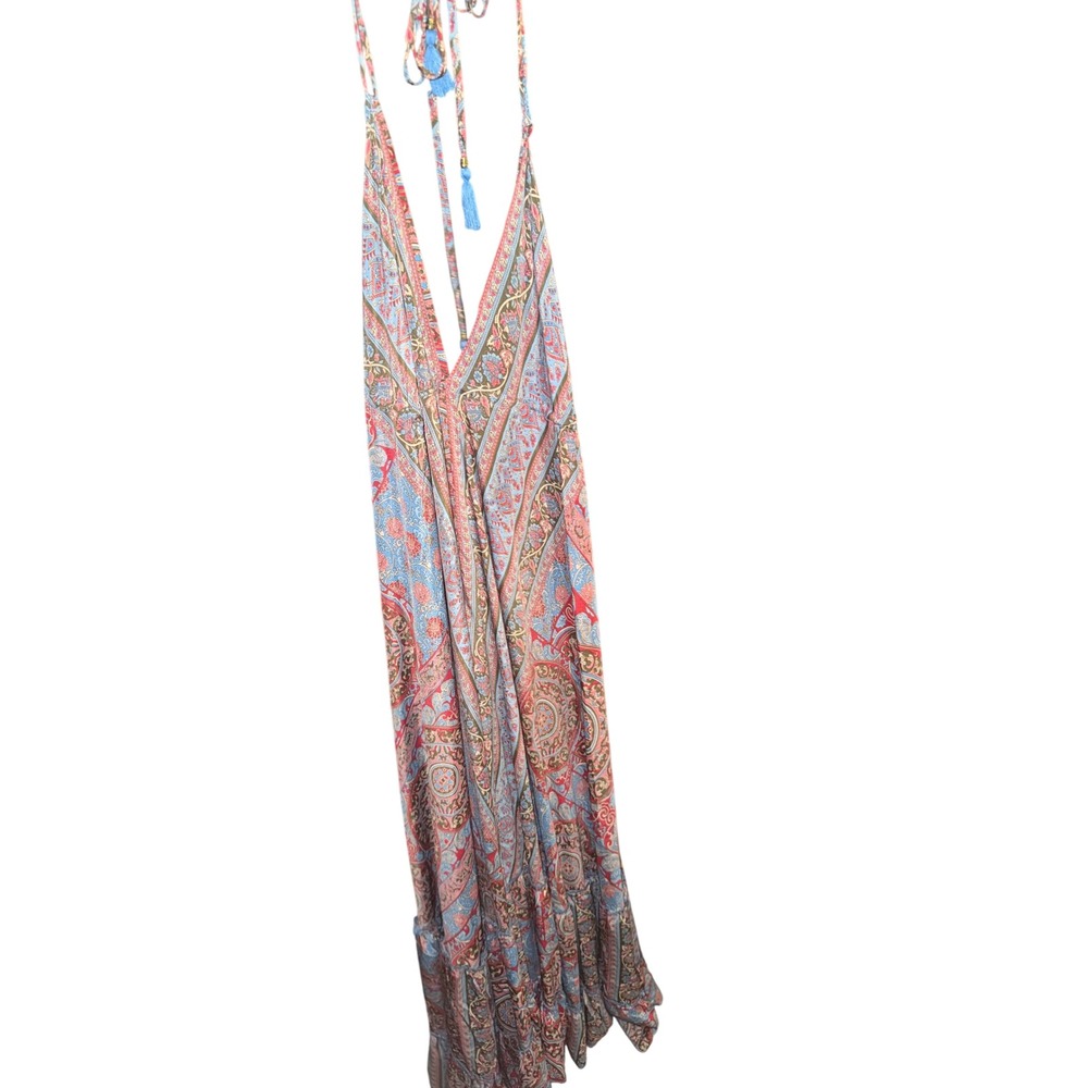 Karma highway Boho Paisley Tassel Halter Maxi Dress Tiered Ruffle Hem
